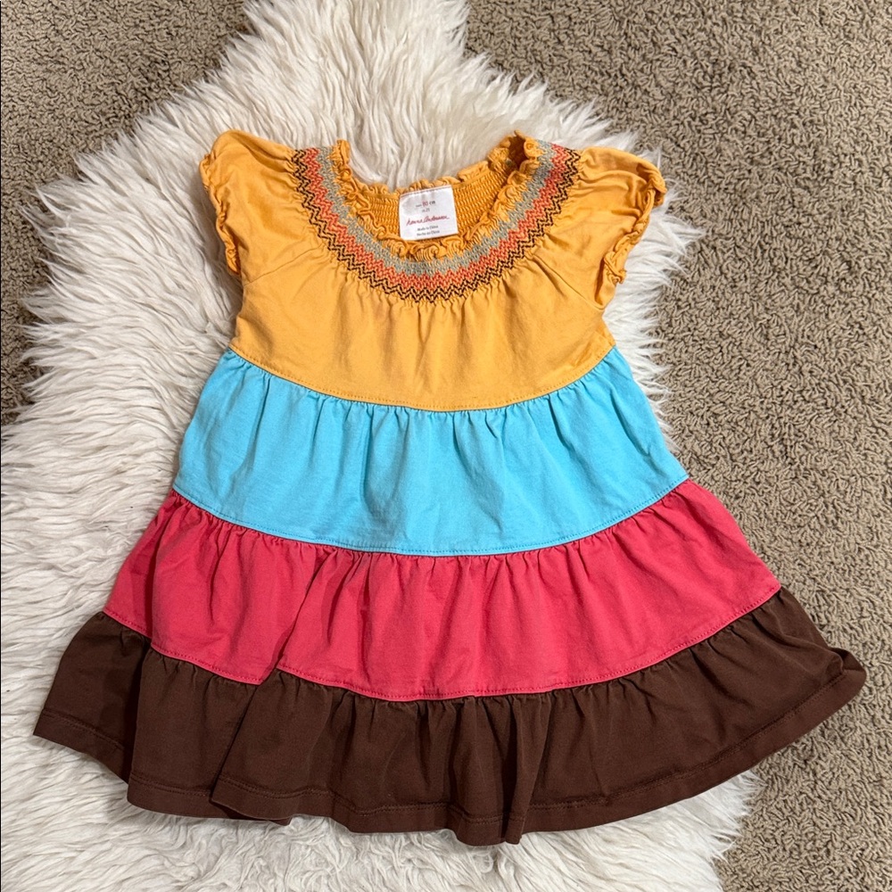 Hanna Andersson girls size 2T multicolored tiered smock neck Short Sleeve dress‎